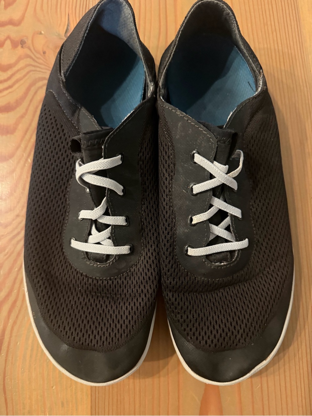 OluKai Men's Black Mesh Boat Shoes with White Laces